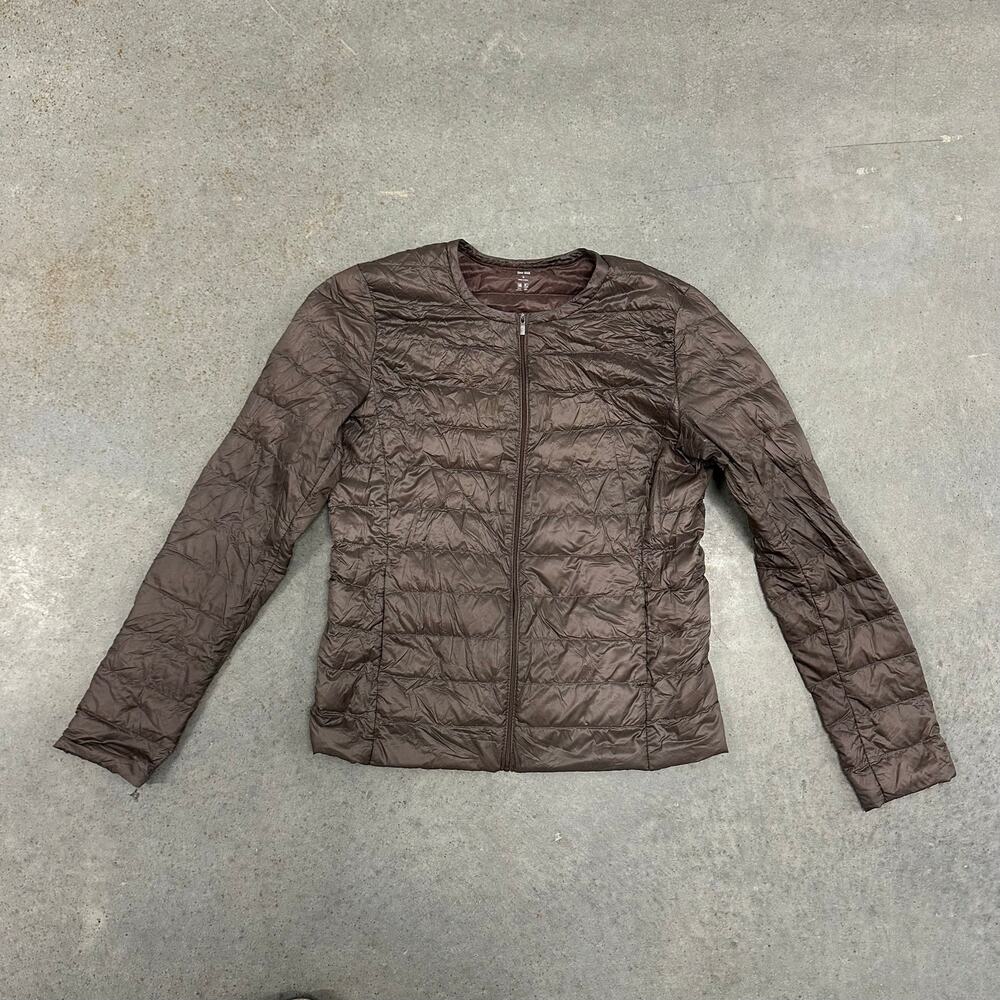 Uniqlo Ultra Light Down Collarless Puffer Jacket Brown Taupe Quilted Size Small